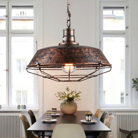 Retro Pendant Light E27 Metal Adjustable Height Pendant Ceiling Light for Bedroom Living Room Ø 36cm Rust