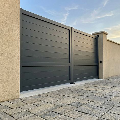 Portail battant plein L 4000 x H 1957 mm (Gris Anthracite)