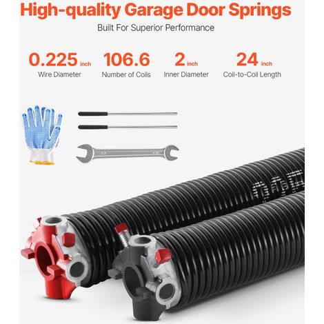 Ressorts de torsion pour porte de garage, 1 paire, Φ5,72xΦ50,8x610 mm, 16000 cycles, revêtement noir électrophorétique pour remplac… (1/5)
