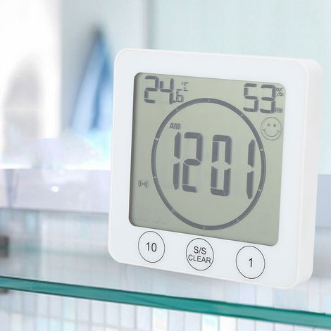 Thermomètre-hygromètre multifonctionnel d'intérieur avec horloge numérique pour la maison, la salle de bain et la cuisine (1/5)