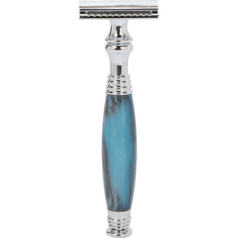 Rasoir de sécurité double lame homme, manuel professionnel en alliage de zinc, rasoir bleu pour barbe propre avec lames. (1/5)