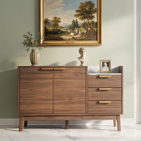 Meuble de rangement en bois avec plateau marbre et 3 tiroirs (1/5)