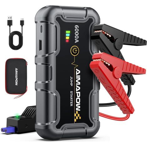Booster Batterie Voiture 6000A, Démarreur de Voiture 12V (Jusqu’à Tout Gas ou 10.0L Diesel), Booster de Batterie, Jump Starter Portable avec Pinces de Sûreté Intelligentes, Lampe LED (1/5)