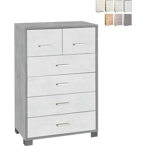 Hohe Schlafzimmerkommode mit sechs Schubladen Weißer Zement 70x41x h112 cm (1/5)