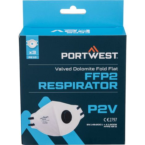 Maschera pieghevole FFP1 con valvola Dolomite (20 pezzi) - Bianco - Portwest