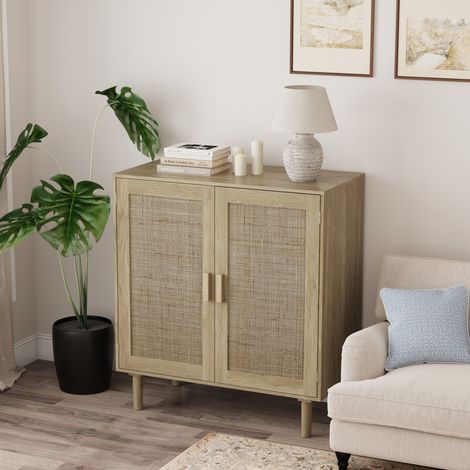 Armadio contenitore in rattan da 80 cm con 2 ante, colore naturale (1/5)