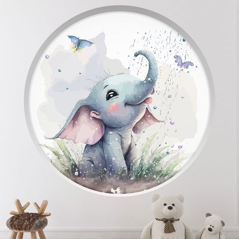 Stickers Trompe l'oeil Arche ronde Enfants - Éléphan - Diamètre 30 cm (1/4)