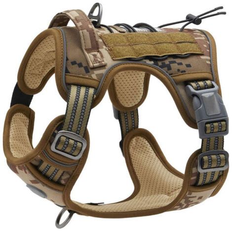 Harnais de Chien Anti Traction, Harnais Tactique Chien Respirant Réglable Facile à Mettre pour Petit Moyen Grand Chien, Gilet Durable Réfléchissant, Matériel Militaire Taille XL, Desert Camo (1/5)