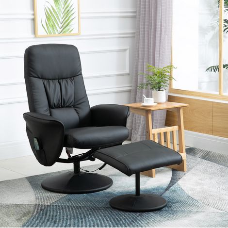 Sillón relax masaje con reposapiés, 10 puntos de vibración, giratorio, negro OKMYHOME (1/5)