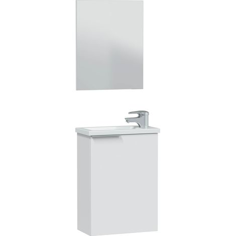 Mueble de baño Elsa 1 puerta, espejo y con lavabo, Color Blanco brillo (1/5)