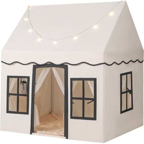 Tente de jeu avec guirlande d'étoiles, maison de jeu intérieure pour enfants avec tapis antidérapant pour 3-4 enfants de 3-10 ans - beige (1/5)