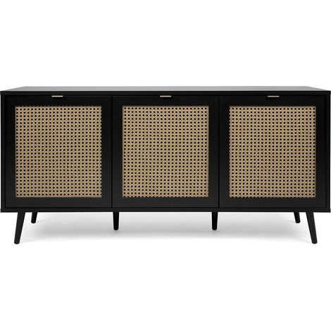 Calicosy – Buffet 3 portes noires effet osier – Dimensions 150x40x71h cm – Matériau aggloméré avec revêtement mélamine – Style contemporain - Vienna51A (1/5)