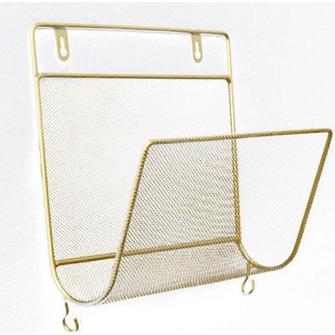 Étagère en fer forgé, porte-journaux en métal, étagère murale, étagère de rangement murale, style minimaliste pour bureau, doré. (1/5)