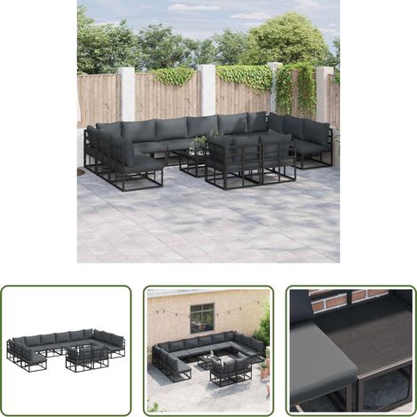 Aluminiumsofa - Gartensofa-set mit Kissen 12 pcs Schwarz Aluminium (1/5)