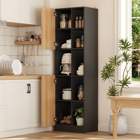 Meuble d'angle de cuisine haut 50 x 35,5 x 170 cm, 6 étagères, 2 portes, MDF OKMYHOME (1/5)