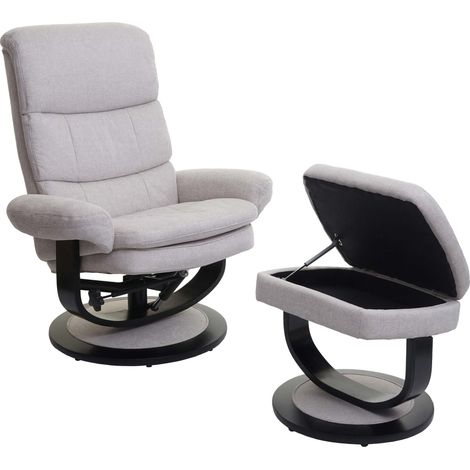 Relaxsessel HHG-627, Fernsehsessel TV-Sessel Hocker mit Staufach, MVG-zertifiziert Stoff/Textil creme-beige