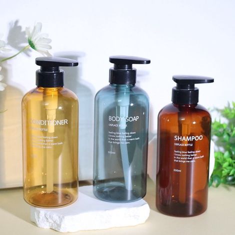 Flacons à pression - Conviennent pour après-shampoing, gel douche et lait corporel - Diamètre 7 cm x Hauteur 21 cm - Lot de 3 - Flacons de shampoing (1/4)