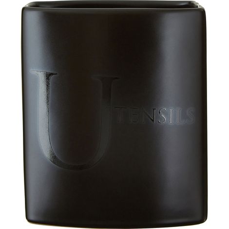 Premier Housewares Barattolo per utensili in ceramica con scritta, colore: Nero