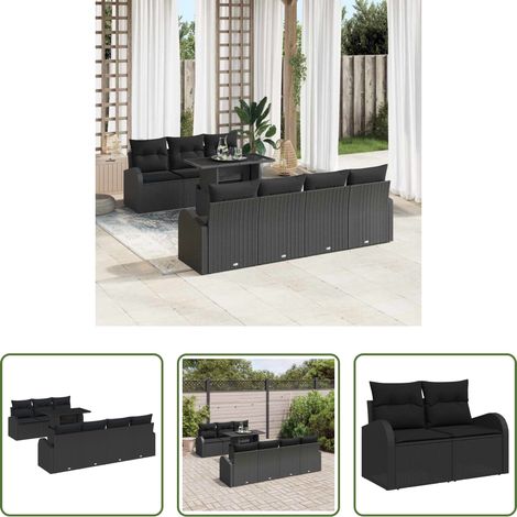Mobilier extérieur - Ensemble de canapé de jardin avec coussin 8 pcs Noir Poly rotin (1/5)
