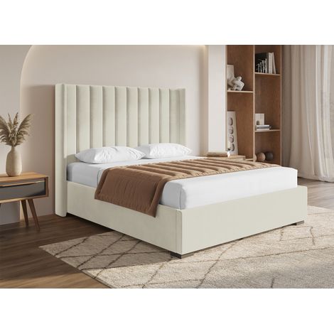 Lit coffre en velours beige 160x200 cm ALENA (1/5)