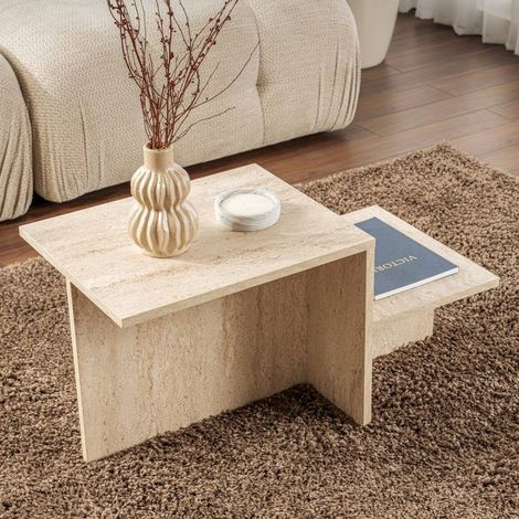 Dmora - Wohnzimmertisch Varian, Niedriger Wohnzimmertisch, Kaffeeregal, Couchtisch für Sofa, 80x40 h40 cm, Beige (1/5)