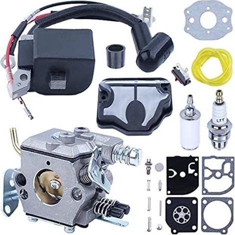 Adecuado para bobina de encendido de carburador para Husqvarna 36 41 136 137 141 142 con línea de combustible, kit reparación motor motosierra WT (1/2)