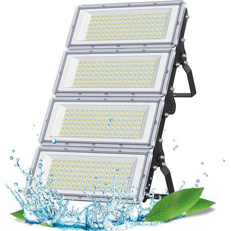 Projecteur LED Extérieur 400W, 4 en 1 40000LM 7000K Spot LED Extérieur, IP67 Étanche 85-265V Lampe Exterieur pour Jardin Garage Usine