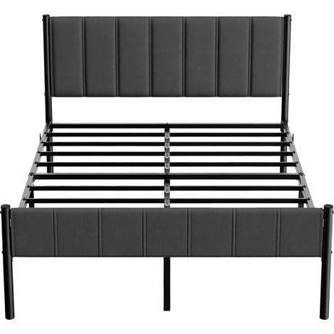 Vasagle – Lit double en acier 140 x 190 cm – Tête de lit capitonnée – Montage rapide – Structure robuste – Gris