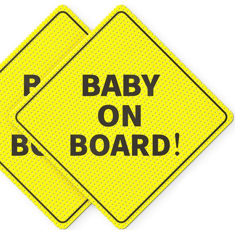 Lot de 2 panneaux magnétiques « Baby on Board » pour voiture, 12,7 x 12,7 cm – Autocollant magnétique essentiel pour pare-chocs – Jaune vif et réfléchissant – Meilleurs accessoires de panneau de (1/5)