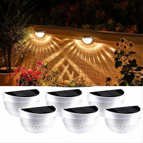 Lot de 6 lampes solaires pour clôture, terrasse, balcon, escalier, poteau, mur. Éclairage extérieur étanche à énergie solaire. (1/5)