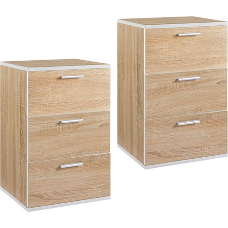 Homevive 2pcs Mesitas de Noche de Madera Mesilla de Noche Mesa Auxiliar con Tres Cajones para Dormitorio Sala de Estar Moderno 40x35x60cm Roble Claro