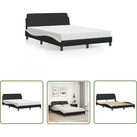 The Living Store Bett mit Matratze Schwarz und Weiß 140x200 cm Kunstleder - Schlafzimmer Möbel - Doppelbett - Boxspringbetten - Betten Mit Matratze - Kunstleder Bett (1/5)