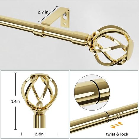 Curtain Rod 68 to 157 cm with Twisted Finials Metal Curtain Rod Kit with Wall Mount 16 mm Diameter Curtain Rod for Windows (1/3)