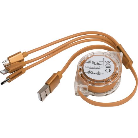 Câble de charge rétractable USB 3 en 1 en nylon tressé pour iPhone/Android (Type C/Micro) Orange (1/5)