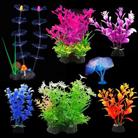 Plante Artificielle Aquarium, Corail rougeoyant et Aquatiques Plantes d'aquarium Décorations Ornements d'aquarium Lot de 7 (1/5)
