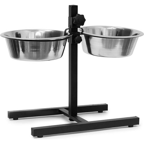 Gamelles pour chiens, 2,2 l, acier inoxydable, HLP 40 x 29 x48 cm, hauteur réglable, antidérapant, argenté (1/4)