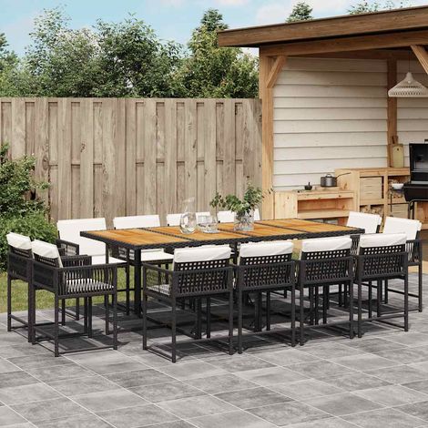 13-tlg. Garten-Essgruppe mit Kissen Schwarz Poly Rattan (1/5)
