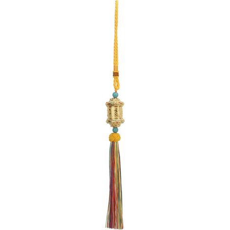Pendentif bouddhiste rotatif doré pour voiture, fil coloré à pompon, barillet imprimé, porte-bonheur sécurisé, suspension décorative. (1/5)