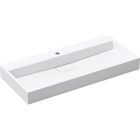 doporro® Lavabo sobre encimera Colossum19 lavabo suspendido blanco de diseño de 100 cm de ancho incluye válvula de desagüe 1 orificio para grifo