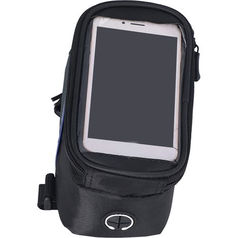 Wasserdichte Fahrradrahmentasche mit GPS-Touchscreen-Handyhalterung, kompatibel mit Handys bis zu 5,5 Zoll, schwarz und blau. (1/5)