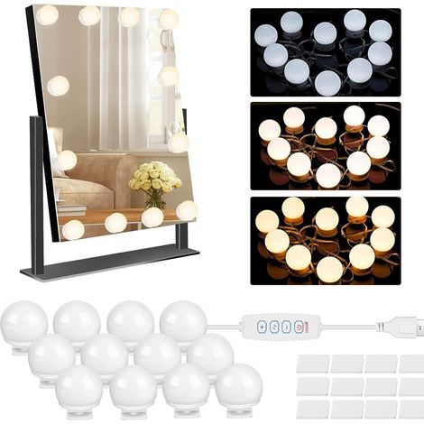 Lumière de Miroir Lampe Maquillage, LED Lumière Coiffeuse 12 Ampoules Intensité Variable, 3 Couleurs et 10 Luminosité Style Hollywood Lumière pour Salle de Bain (1/5)