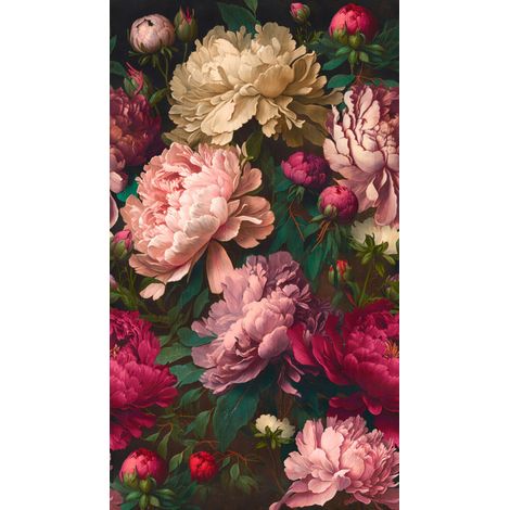 Papier peint intissé Fleuri Rose, Rouge - 1,59 x 2,8 m (1/3)