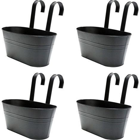 4 Pots de fleurs suspendus en métal, avec trous de drainage, crochets amovibles, pour balcon, jardin, clôture