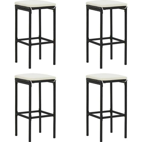 Barhocker mit Kissen 4 Stk. Schwarz Poly Rattan
