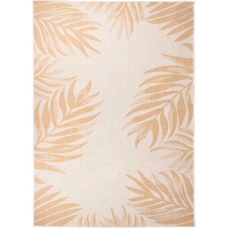 Tapis d'extérieur tissage plat en polypropylène jaune 120 x 170 cm motif feuille - PANGIVO (1/5)