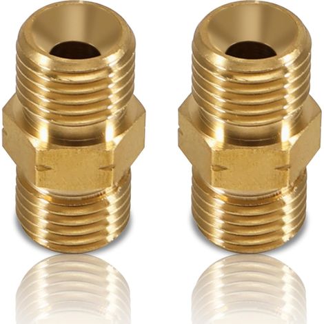 Lot de 2 raccords de tuyau de gaz en laiton - 3/8" LH - DN10 - Filetage à gauche - Tuyau de gaz propane acétylène - Filetage extérieur - 3/8" AG - Pour propane et acétylène (1/5)