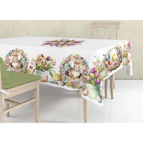 Tovaglia Cucina Copritavolo 100% Cotone Made In Italy Coniglio Bunny Fiori Ciccio, misura140x140coloreConiglio (1/4)