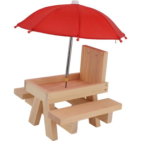Mangeoire à écureuils en bois de pin pour jardin extérieur, avec parasol rouge. (1/5)