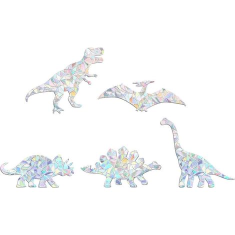 Lot de 5 Autocollants Dinosaures en Pvc pour Fenêtres, Effet Réfraction Arc-en-ciel, Décoration Murale Créative et Amovible pour Intérieur, Décor Bébé et Chambre D’garçon et (1/5)
