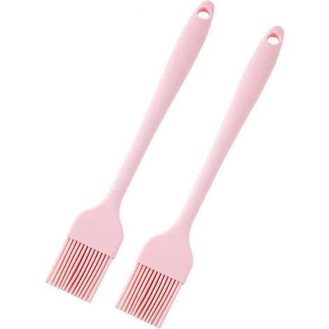 Juego de 2 brochas de silicona para repostería, Utensilios y accesorios de cocina con mangos cómodos y resistentes al calor, Rosa pastel (1/2)